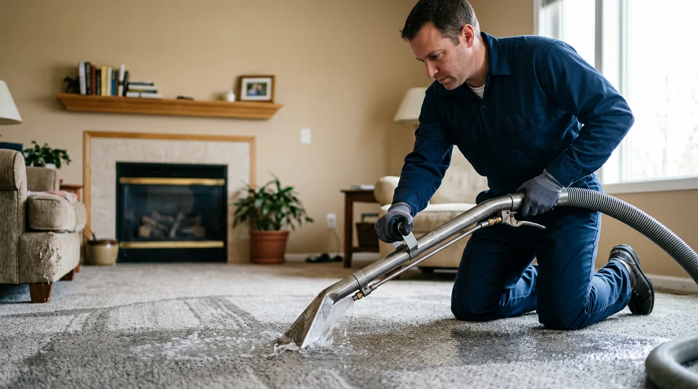Water damage restoration technician working near South Ryegate, VT